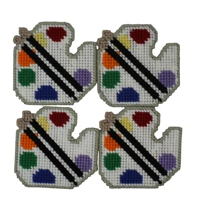 Handmade Artist Color Palette Stitched Yarn Needlepoint Plastic Canvas Coasters - Image 1 of 3