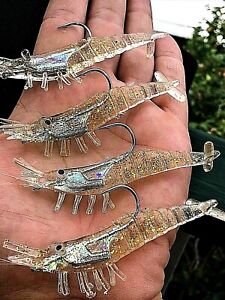 4 x Rigged Prawn Shrimp Fishing Lure Soft Plastic Baits Lure Flathead Barra Jew
