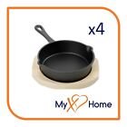 5.5" Round Cast Iron Frying Pan / Skillet with Handle & Wooden Base (4 Skillets)