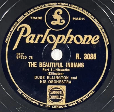Duke Ellington : The Beautiful Indians DISQUE 78 tours rpm PARLOPHONE R.3088 - Photo 1/4