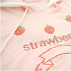 Women Hooded Sweatshirt Hoodies Pullover Tops Pink Embroidery Strawberry Kawaii