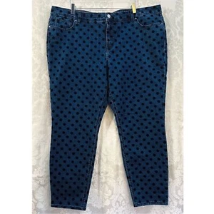 Crown & Ivy Curvy NWT Dark Blue Skinny Jeans With Black Velvet Dots Size 22W Reg - Picture 1 of 8
