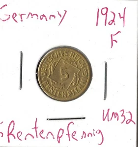Moneda Alemania (Weimar) 5 peniques de jubilación 1924 F KM32 - Imagen 1 de 3