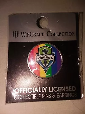 Seattle Sounders FC Rainbow Striped Pride March MLS LAPEL PIN Button RARE NIP - Image 1 of 3