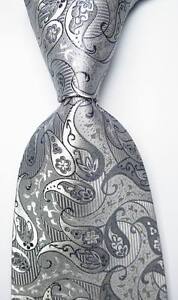 New Classic Paisley Silver Gray JACQUARD WOVEN 100% Silk Men's Tie Necktie