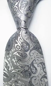 New Classic Paisley Silver Gray JACQUARD WOVEN 100% Silk Men's Tie Necktie