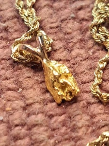  Echt Alaska Gold Nugget Anhänger mit 19" 10kt Seil Halskette 4,2 Gramm Unikat  - Bild 1 von 24