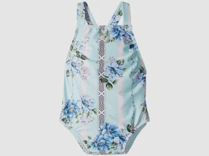 $127 Seafolly Kids Girls Blue Floral Tank One Piece Swimsuit Swimwear AUS Size 3 - Picture 1 of 3