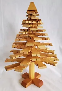 Vtg Hand Crafted Spiral Geometic Wooden Table Top Christmas Tree 13.5" - Picture 1 of 14