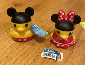 DISNEY MICKEY and MINNIE MOUSE RUBBER DUCK Duckz COLLECTIBLE 2 1/2" Set of 2 NWT