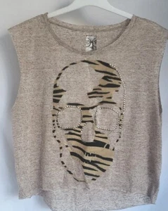 knitmania sleeveless Skull Motif Tiger Embellished Oversized Wheat Colour Uk M - Picture 1 of 7