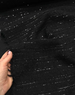 Chaqueta tejida de algodón con textura de tela de lentejuelas de tweed negro ITALIA 2,50 m Foto 1 de 4