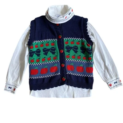 Vintage 80s Hartstrings Knit Vest & Top Girl 6 Multicolor Knit Holiday School - Image 1 of 4