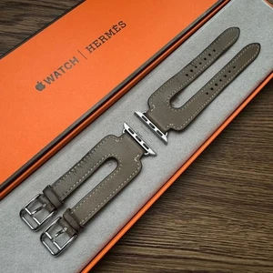 Hermes Apple Watch Leather Belt Apple Watch Hermes Double Buckle Cuff Etoupe - Picture 1 of 11