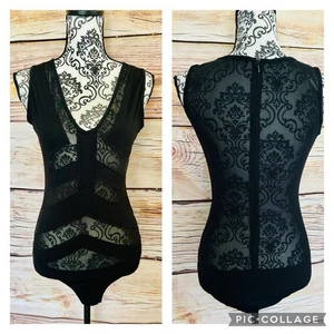 Body donna Goodtime nero semi trasparente scollo a V senza maniche in rete taglia M - Foto 1 di 15