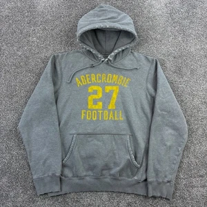 Vintage Y2K Abercrombie & Fitch Football Hoodie Mens Small Gray Pullover Heavy - Picture 1 of 7