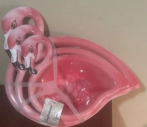 New Tommy Bahama Pink Flamingo Melamine Nesting Serving Bowls Set of 3 Tropical - Picture 1 of 8