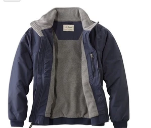 LL Bean Men’s Warm-Up Jacket Fleece Lined Navy Gray Size L Fast Ship - Picture 1 of 11