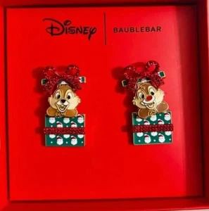 Disney BaubleBar Chip 'n" Dale Dangle Drop Christmas Earrings Red Bow Gift Box - Picture 1 of 1