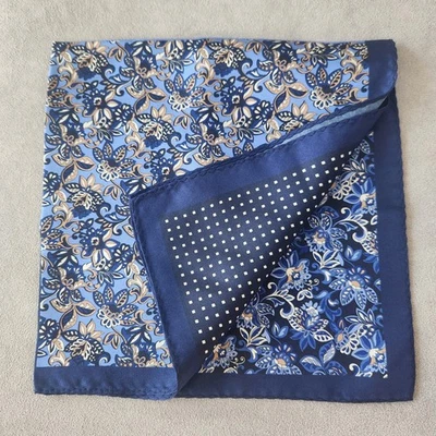 Cremieux pocket square blue 100% silk 4 panels floral polka dot formal new $35 - Image 1 of 4