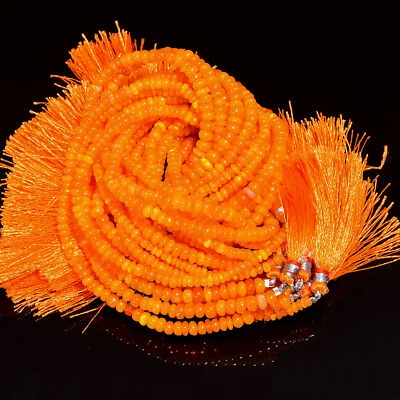 Orange Ethiopian Opal Gemstone Roundel Smooth Beads 4X4X2 mm Strand 8" EB-698 - Image 1 of 4