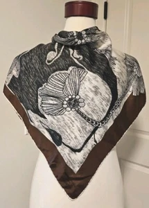 Vintage Pierre Cardin Paris Silk Square Scarf Brown Black Gray Floral - Picture 1 of 7