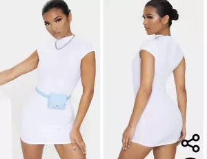 Pretty Little Thing Womens White High Neck Ribbed Bodycon Dress, Size 4. NWT - Picture 1 of 10