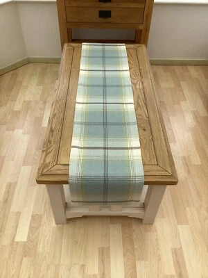 Balmoral Duck egg Blue Tartan Tweed Faux Wool lined table/Bed wedding runner - Image 1 of 2