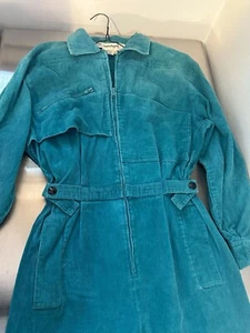 RARE VINTAGE 80s Diane Von Furstenberg Medium Corduroy One Piece JUMPSUIT ROMPER - Picture 1 of 24