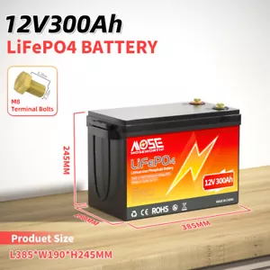 12V 300Ah LiFePO4 Lithium Batterie Solar Boot Wohnmobil Akku BMS 15000+ Zyklen - Bild 1 von 10
