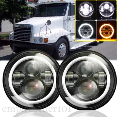 Пара 7-дюймовых круглых светодиодных фар дальнего света для Freightliner Coronado 2001-2016 - Изображение 1 из 4