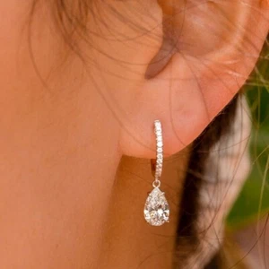 2Ct Pear Lab-Created Diamond 14k White Gold Plated Drop/Dangle Earrings Women's - Picture 1 of 4