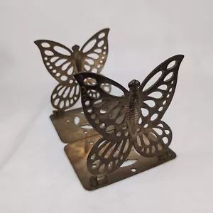 Vintage Butterfly Brass Color Folding Bookends 5” Tall Detailed Made In Taiwan - Picture 1 of 16