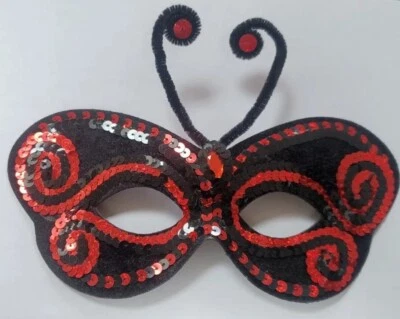 Halloween Butterfly Eye Mask Red and Black Sequin and Felt with Elastic - Image 1 of 3