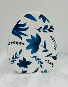 Wooden Easter Blue Floral Egg Tiered Tray Decor Country Farmhouse Accents 6"x5" - Picture 1 of 1