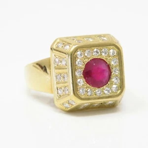 NYJEWEL 18k Yellow Gold 2.1ctw Natural Ruby Diamond Heavy Ring - Picture 1 of 4