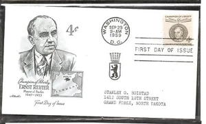 US SC # 1136 Ernst Reuter FDC. Artmaster Cachet - Picture 1 of 1