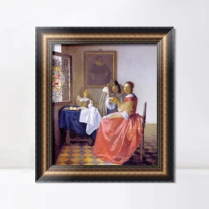 Framed Canvas Art Giclee Print A Lady and Two Gentlemen by Johannes Vermeer - Picture 1 of 24