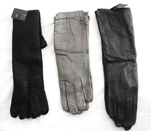 Lot of 3 Ladies Mossimo Long Genuine Leather Gloves Black Bronze & Knit ~ New - Picture 1 of 9