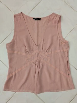 Blusa Babydoll BCBG MaxAzria Para Mujer 100% Seda Sin Mangas Cuello en V Rosa Talla L Foto 1 de 4