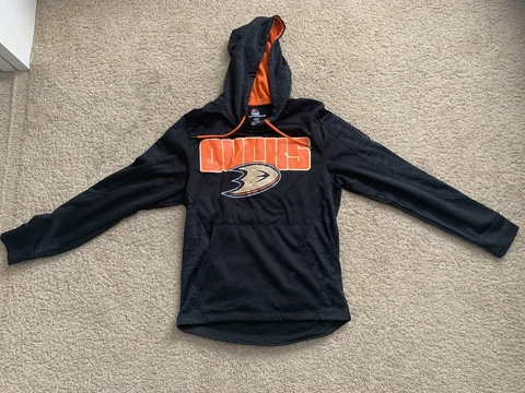 Mighty Ducks Sweater Mens Small Black Grey Orange NHL Hockey Pullover Hoodie Cover
