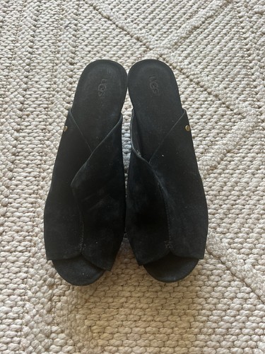 UGG scarpe sandali donna in pelle zeppa neri taglia 9 5