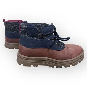 Carters Boy's Rugged Lace Up W Strap Duck Toe Boot Lug Sole Size 11 M Brown Navy - Picture 1 of 24