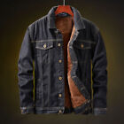 Men Fleece Lined Denim Coat Outwear Jeans Jacket Button Up Trucker Plus Size