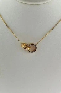 18K Yellow & Rose Gold Interlocking Rings Necklace with Diamonds - Picture 1 of 5