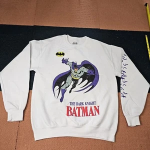 The Dark Knight Batman Crew Neck Pullover Sweatshirt Small White Duel Sided R9b - Picture 1 of 9