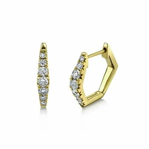 1.10 Ct Round Cut Diamond Simulated Hexagon Hoop Earrings 14K Yellow Gold Plated - Picture 1 of 6