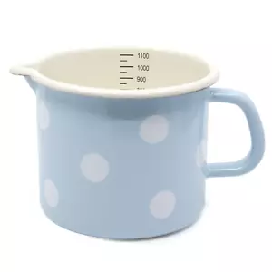 Nostalgie Milchtopf Emaille Hellblau mit weißen Tupfen Topf Kochtopf Messbecher - Bild 1 von 5