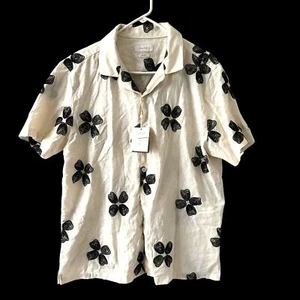 Porter & Ash Men's White & Black Floral Embroidered Linen Button-Up Shirt XL - Picture 1 of 7