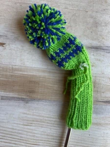 Gestrickte Golfschläger Kopfbedeckung mit Kordelzug und Knebelkeil Eisen Grün Blau - Bild 1 von 3
